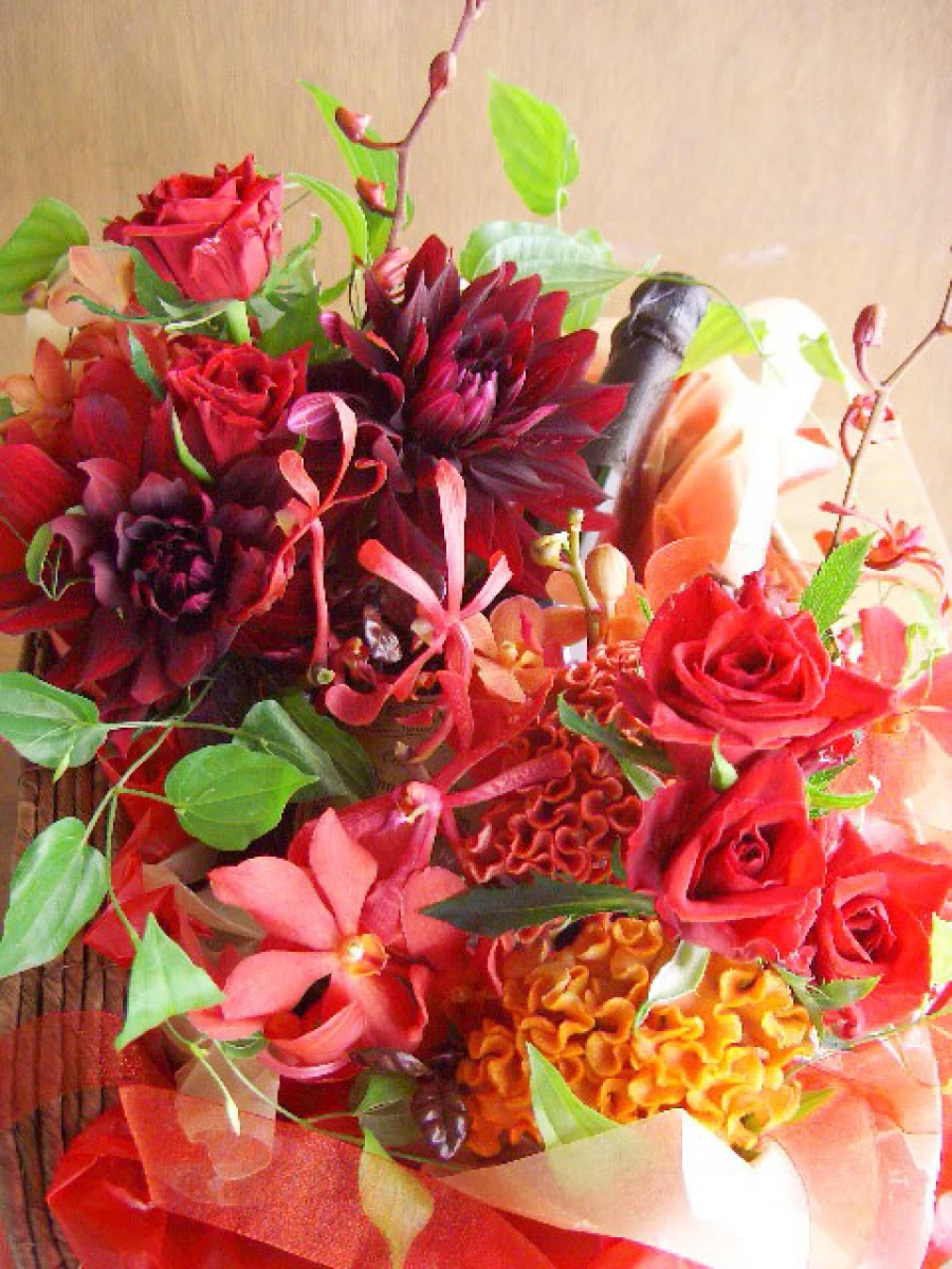 還暦祝い 誕生日祝い[ワイン 生花 ギフト]ドンペリとお花のプレミアムセット(赤)
