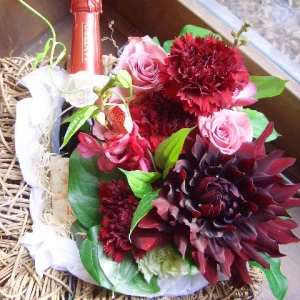 還暦祝い 誕生日祝い[ワイン 生花 ギフト]カーネーションとダリアとスパークリングワイン(天使のロッソ)のセット