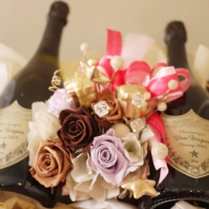 法人祝い 結婚祝い 昇進祝い[花 ギフト] ドンペリ2本とプリザーブドフラワーのセット