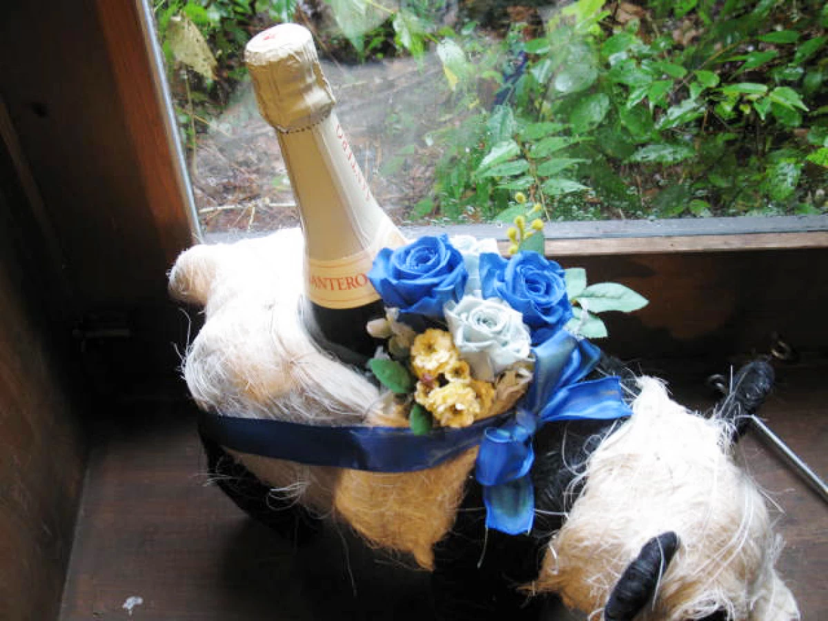 出産祝い 内祝い[花 ギフト]プリザーブドフラワーと天使のアスティーのギフト パンダ(ブルー)