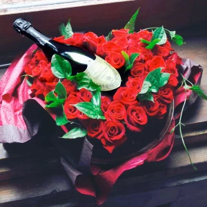 還暦祝い 受賞記念祝い シャンパンギフト!ドンペリと真紅のバラのハートリース